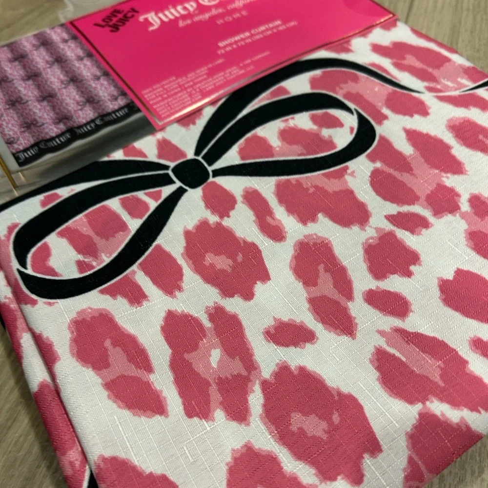 Juicy Couture Pink and White Bow Shower Curtain